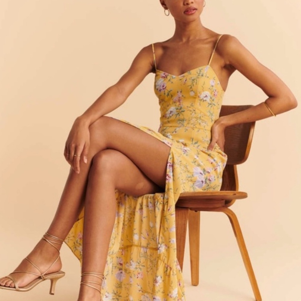 Abercrombie Tie-Strap Midi Dress, Yellow, XL